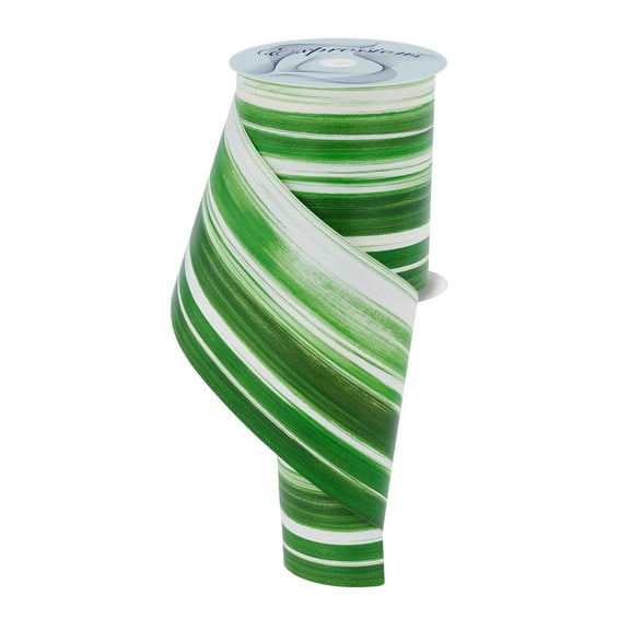 Variegated Moss Green and Ivory Leaf Ribbon - 4 1/4" x 50 Yards, Ti Leaf Aspidistra Waterproof Ribbon, Wedding, Spring, Floral Arrangement, Holiday Decor