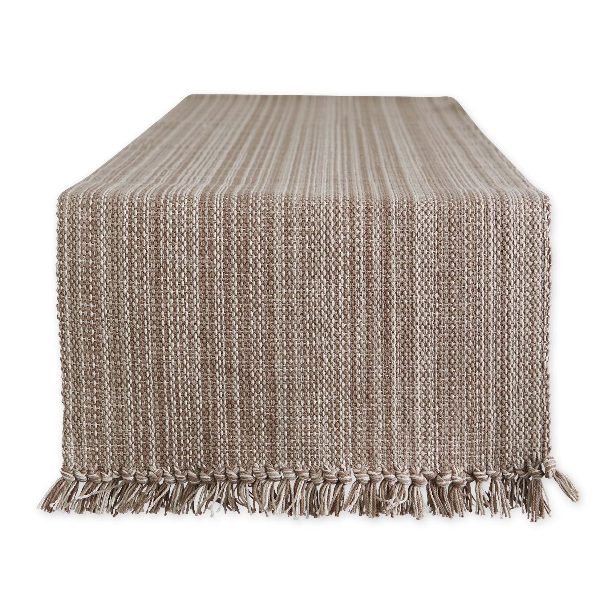 Mushroom Cotton Variegated Fringe Table Runner 13x72