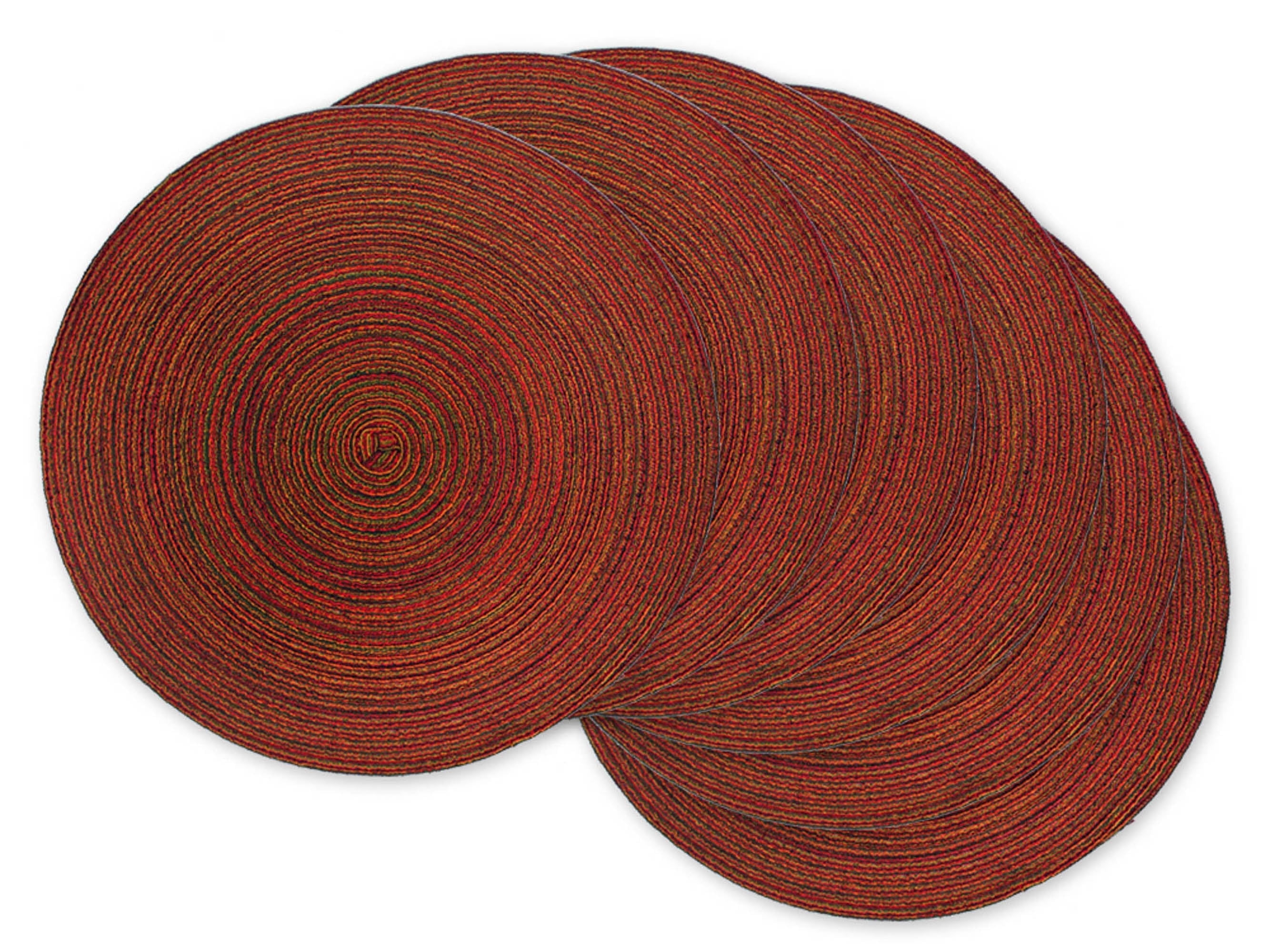 DII Round Polypropylene Variegated Woven Placemat in Red (Set of 6)