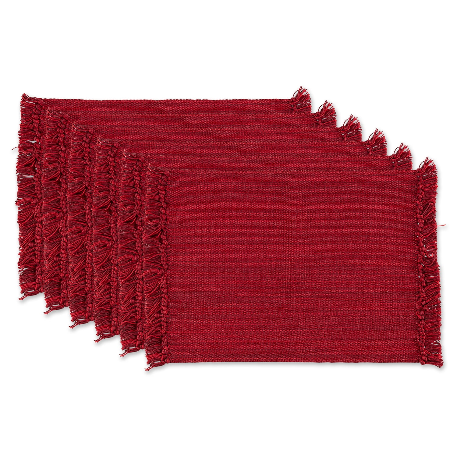 Red Cotton Fringe Rectangular Placemats Set of 6