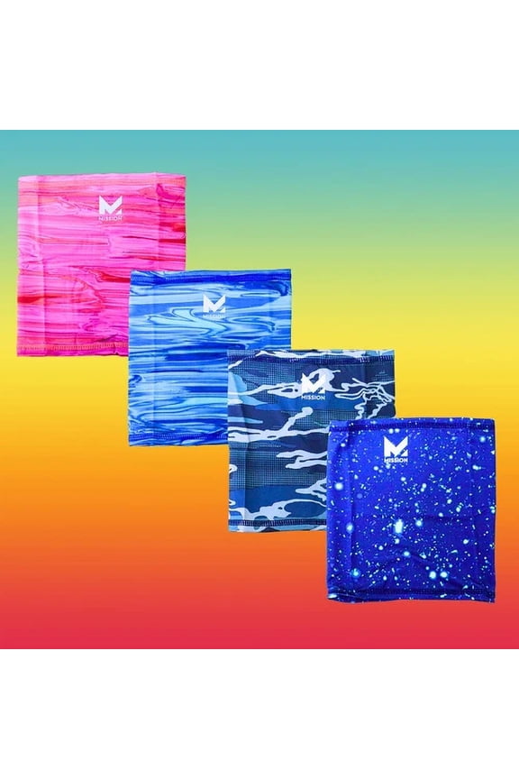 Variety 4 Pack Instant Cooling Neck Gaiter Unisex Youth Sized 8+ By Mission