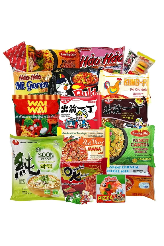 Variety Asian Instant Ramen Bundle | Samyang, Nissin, Nong-shim, Mama, Ve Wong, Wai Wai, Lucky Me, Acecook | Free Snacks Included | 8 Packs