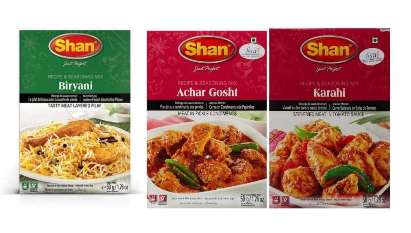 Variety Mix Masale Achar Gosht + Biryani + Karahi Masala By Shan 50gm ...