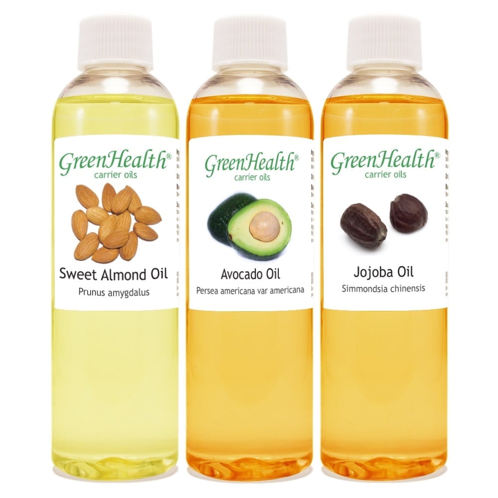 Variety Moisturizing Oils Sampler: Sweet Almond, Avocado, and Jojoba Oils - 4 fl oz Each - GreenHealth