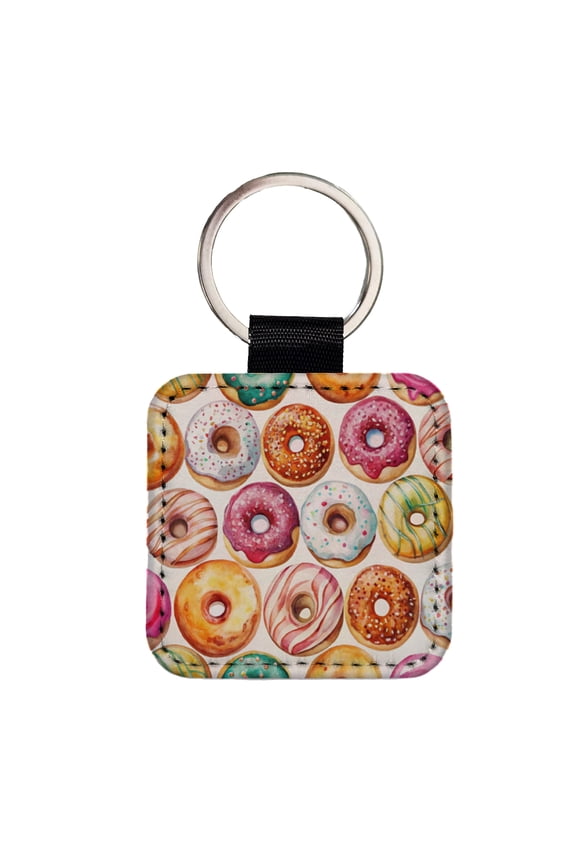 Variety Of Donuts Faux Leather Square Keychain