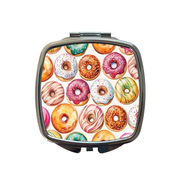 Variety Of Donuts Travel Makeup Handbag Purse Small Pocket Compact Mirror