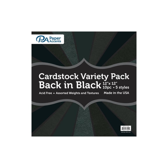 Accent Design Paper Accents Variety Pack, Back In Black Cardstock, 12x12 Inch, 10 Sheets, 5 Different Black Cardstocks, Scrapbooking Cards and Crafts