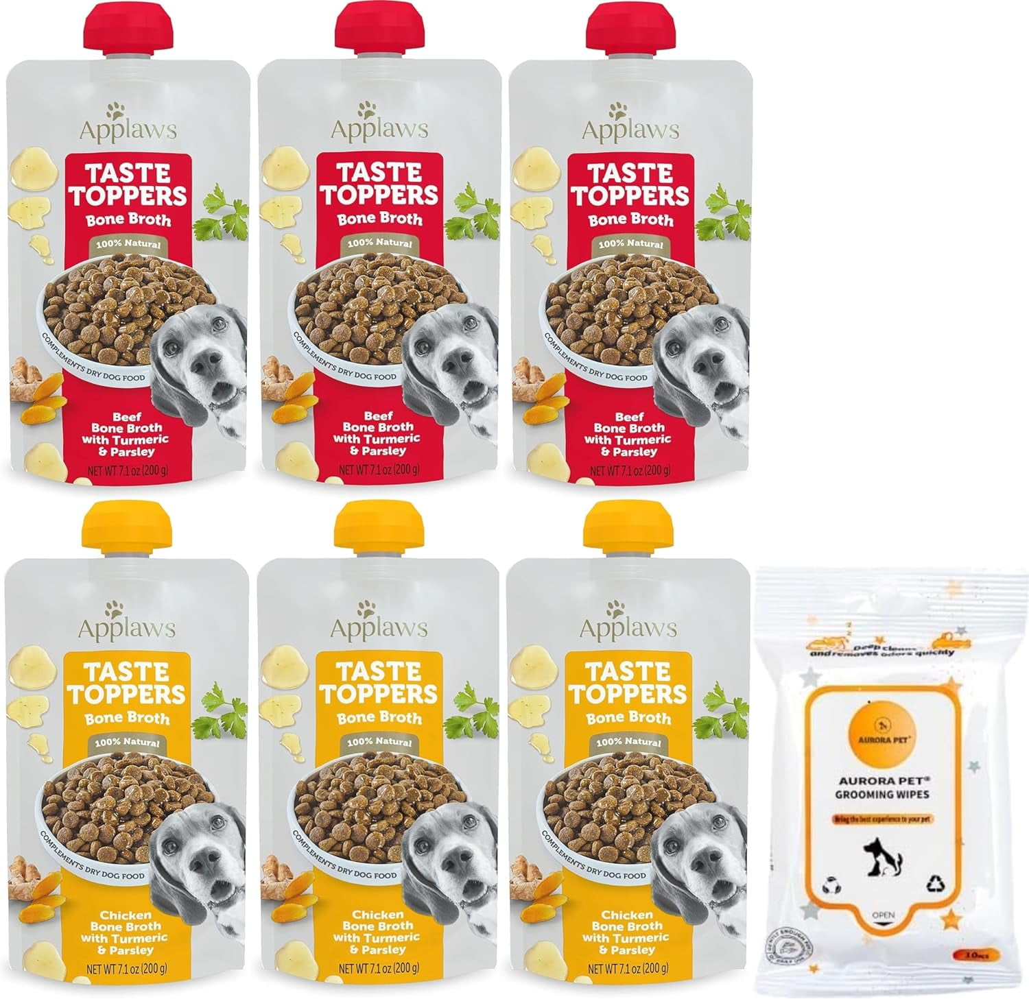 Variety Pack (6) Applaws Taste Toppers Bone Broth Wet Dog Food Topper