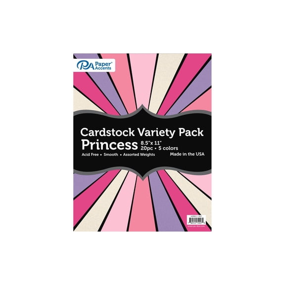 Accent Design Paper Accents Variety Pack, Princess Cardstock, 20 Sheets, 8.5x11 Inch, Coordinated Colors, Scrapbooking Cards and Crafts