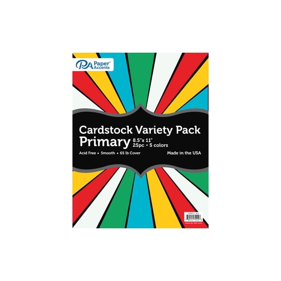 Accent Design Paper Accents Cardstock Variety Pack - 8.5" x 11" Primary 25 Sheets - Heavyweight Cardstock for Scrapbooking, Scrapbooking & Crafts - Archival Quality