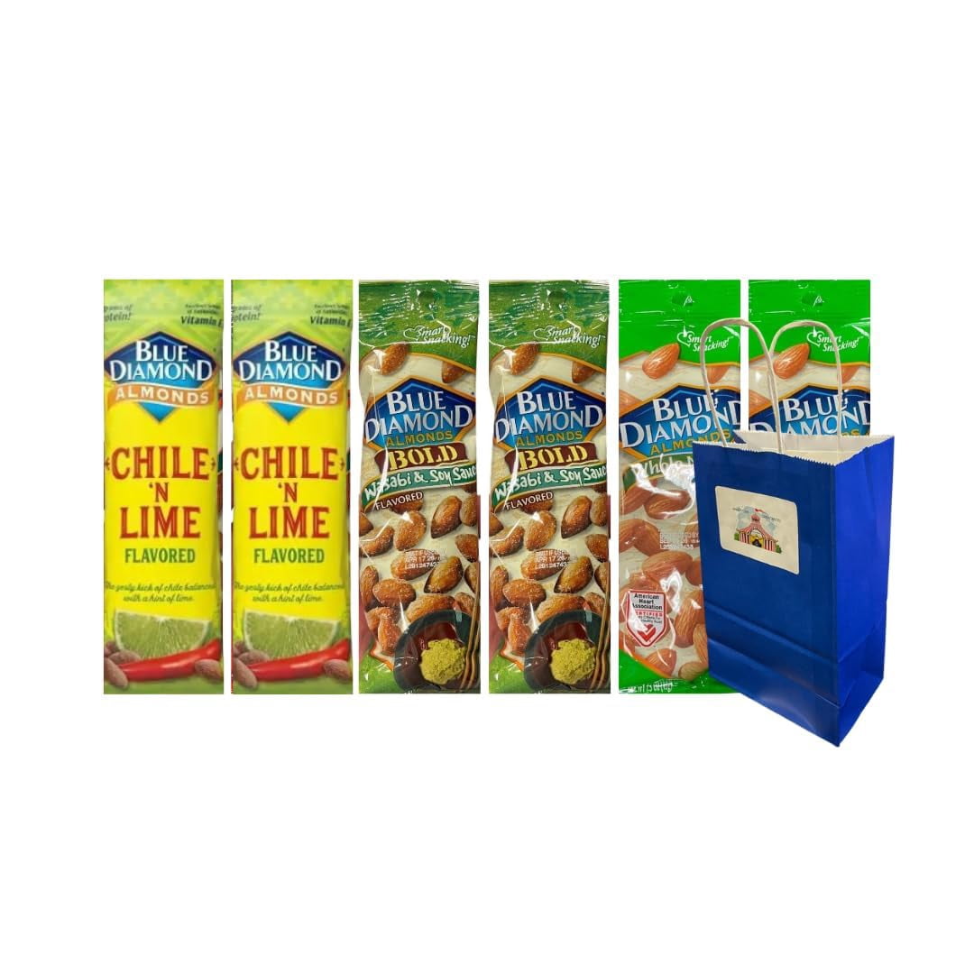 Variety Pack Blue Diamond Almonds 6-Pack – 1.5 oz Bags – Includes Whole ...