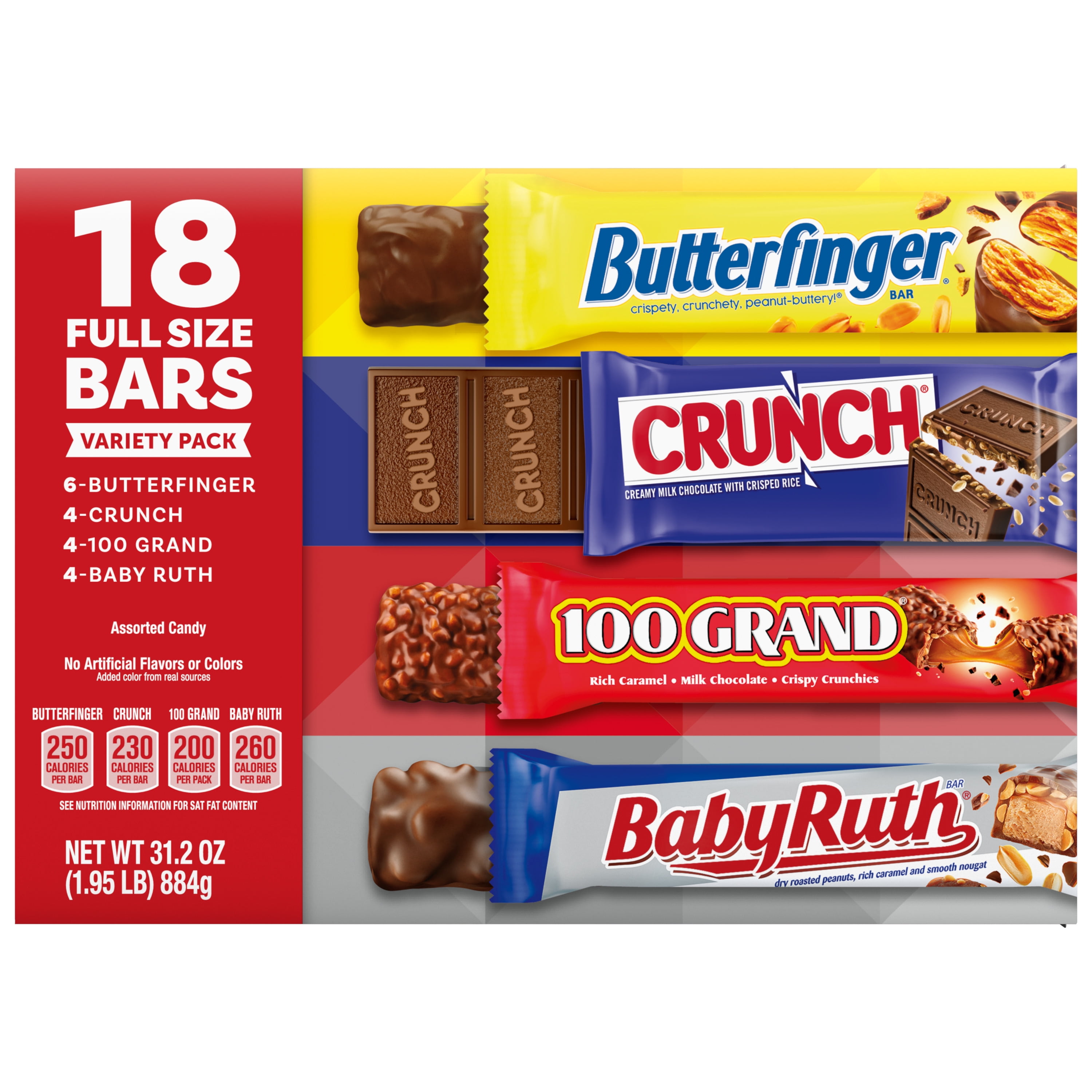 Butterfinger, CRUNCH, Baby Ruth and 100 Grand, Assorted Full Size Candy Bars, Bulk 18 Pack