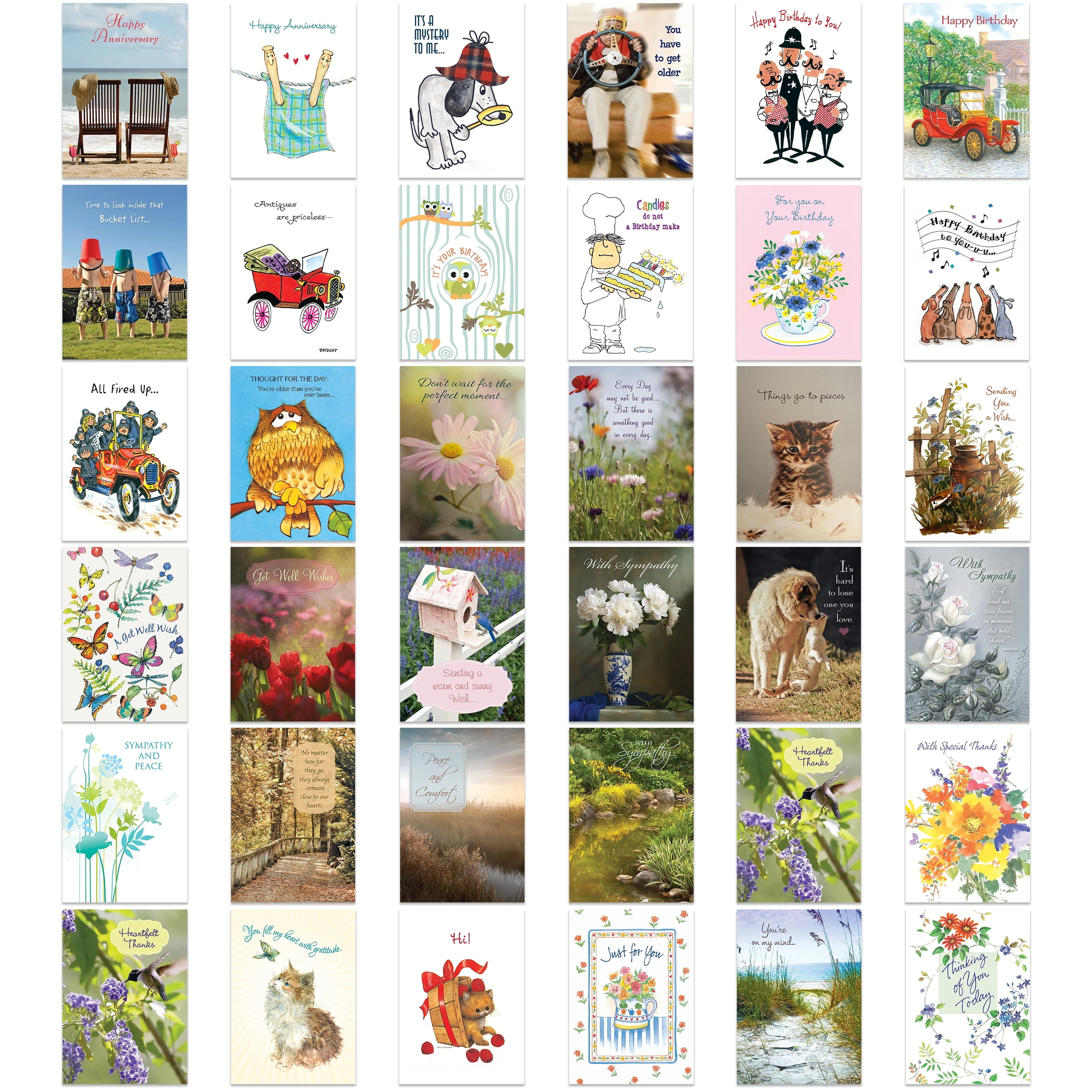 Variety Pack Greeting Card Assortment by Fravessi 36 Card Pack + 36