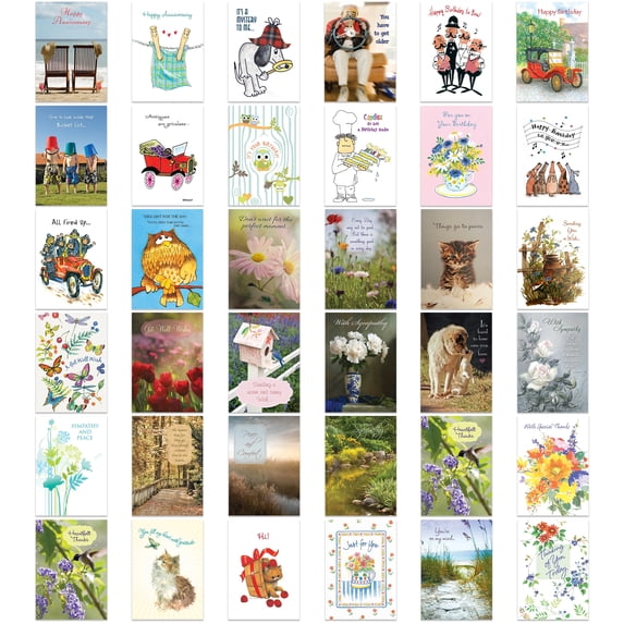 Variety Pack Greeting Card Assortment by Fravessi | 36 Card Pack + 36 White Envelopes