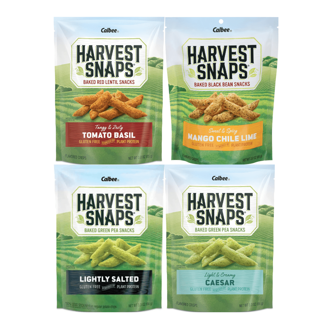 Variety Pack Harvest Snaps Veggie Chips - 4 Delicious Flavors (Tomato Basil, Mango Chili Lime, Lightly Salted, Caesar) - 4 Pack - Healthy Snack for Kids and Adults - Gluten-Free and Crunchy Treat