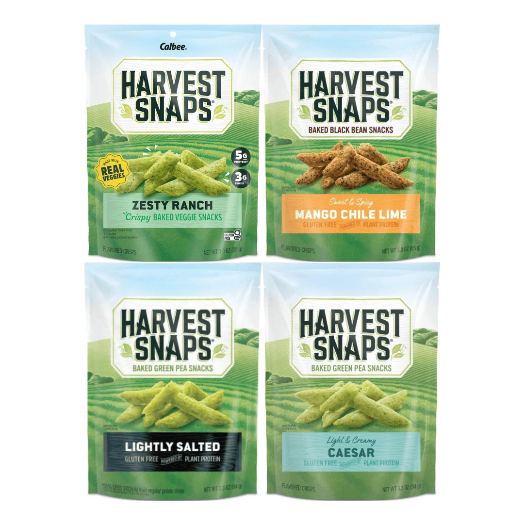 Variety Pack Harvest Snaps Veggie Chips - 4 Delicious Flavors: Zesty Ranch, Mango Chili Lime, Caesar, Lightly Salted - 4 Pack - Crunchy, Healthy Snack Option for All Occasions