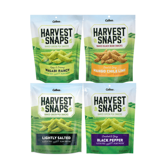 Variety Pack Harvest Snaps Veggie Chips - 4 Delicious Flavors (Wasabi Ranch, Mango Chili Lime, Lightly Salted, Black Pepper) - Gluten-Free, Low-Calorie, Plant-Based Snack, 4-Pack
