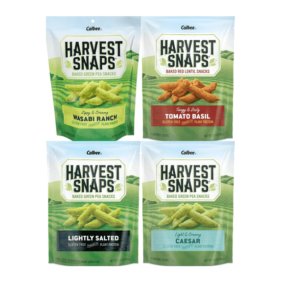 Variety Pack Harvest Snaps Veggie Chips - 4 Delicious Flavors (Wasabi Ranch, Tomato Basil, Lightly Salted, Caesar) - Healthy Snack Alternative - Gluten-Free, Plant-Based - Crunchy Snack, 4 Pack