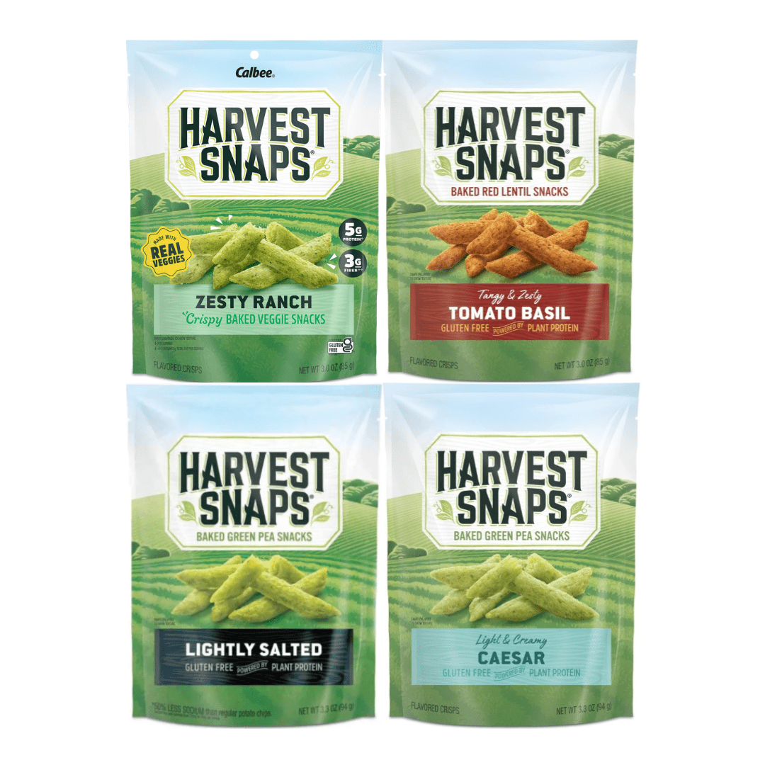 Variety Pack Harvest Snaps Veggie Chips - 4 Delicious Flavors (Zesty Ranch, Tomato Basil, Lightly Salted, Caesar) - Healthy Snack Alternative - Gluten-Free, Plant-Based - Crunchy Snack, 4 Pack