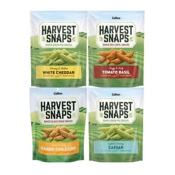 Variety Pack Harvest Snaps Veggie Chips  4 Delicious Flavors (White Cheddar, Tomato Basil, Mango Chili Lime, Caesar)  4 Pack  Healthy Snack Alternative for Kids & Adults  Gluten-Free