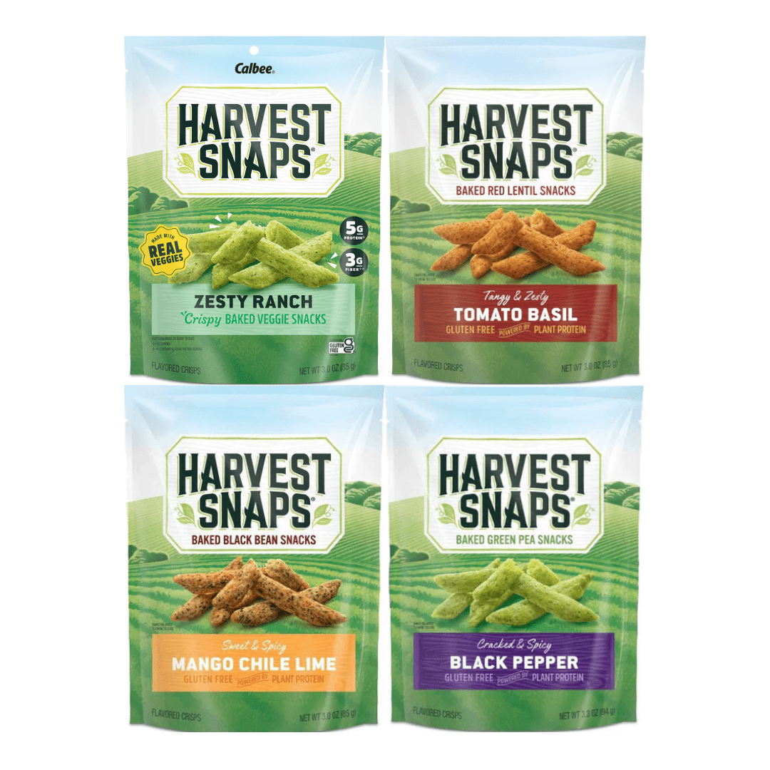 Variety Pack Harvest Snaps Veggie Chips, 4 Flavor Assortment - Zesty Ranch, Tomato Basil, Mango Chili Lime, Black Pepper - Healthy Baked Veggie Snack, Gluten-Free, High Fiber, 4 Pack
