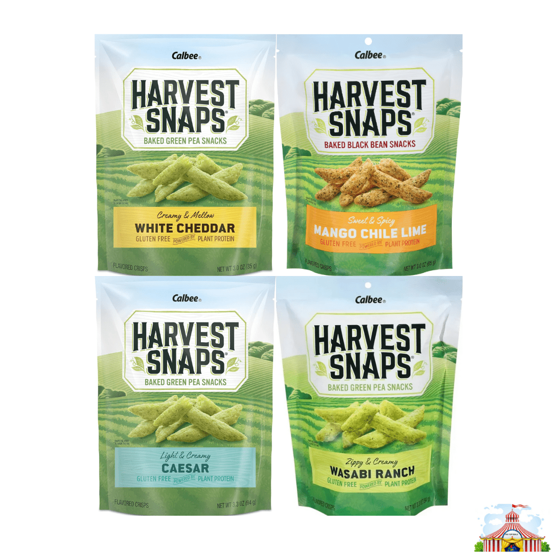 Variety Pack Harvest Snaps Veggie Chips - 4 Flavor Assortment: White Cheddar, Mango Chili Lime, Caesar, Wasabi Ranch - 4 Pack - Crispy, Healthy Snack, Gluten-Free, Non-GMO