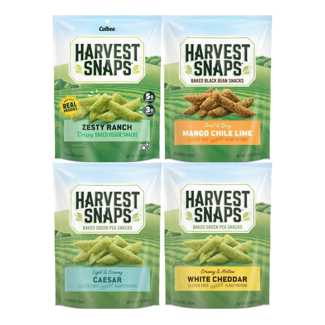 Variety Pack Harvest Snaps Veggie Chips - 4 Flavor Assortment: White Cheddar, Mango Chili Lime, Caesar, Zesty Ranch - 4 Pack - Crispy, Healthy Snack, Gluten-Free, Non-GMO