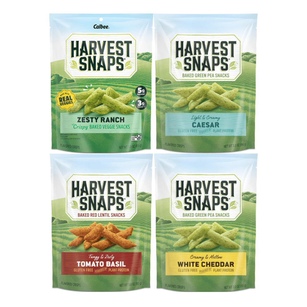 Variety Pack Harvest Snaps Veggie Chips, 4 Flavor Assortment – White Cheddar, Tomato Basil, Zesty Ranch, Caesar - Crunchy & Healthy Snack, Gluten-Free, Plant-Based Protein, 4 Pack