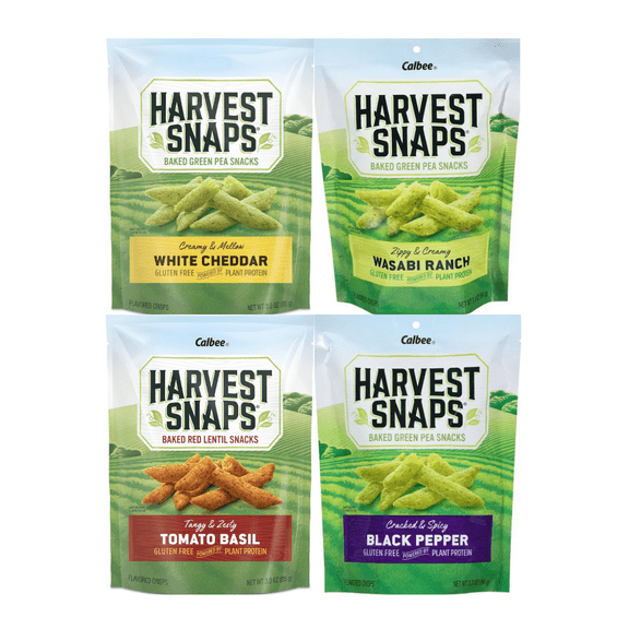 Variety Pack Harvest Snaps Veggie Chips, 4 Flavor Combo - White Cheddar, Wasabi Ranch, Tomato Basil, Black Pepper, Gluten-Free, Protein-Packed, Healthy Snacking, 4-Pack - Perfect for Lunches