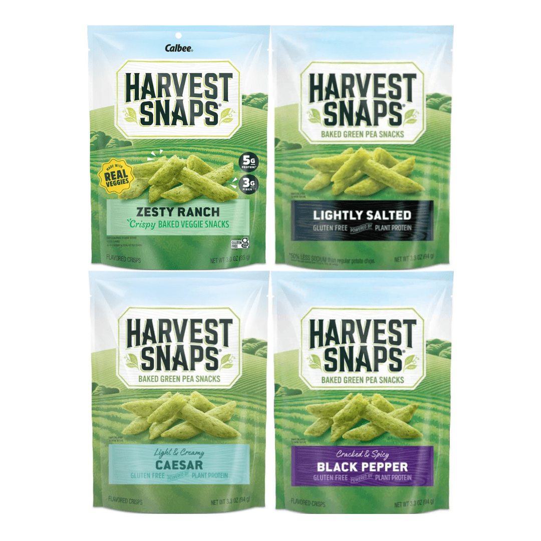 Variety Pack Harvest Snaps Veggie Chips - 4 Flavor Mix (Zesty Ranch, Lightly Salted, Caesar, Black Pepper) - Healthy Snack Option - 4 Pack - Crunchy & Delicious Veggie Snack for All Occasions