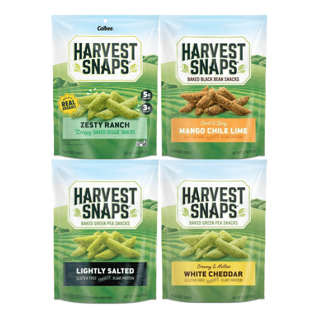 Variety Pack Harvest Snaps Veggie Chips, 4 Flavor (White Cheddar, Zesty Ranch, Mango Chili Lime, Lightly Salted), Gluten-Free, Non-GMO, High Fiber, Plant-Based Snacks, 4 Pack, Healthy Crunchy Snack