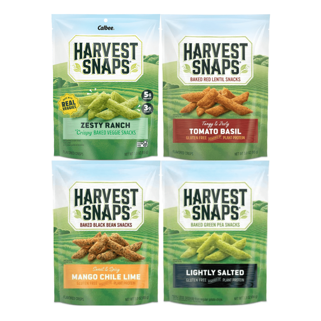Variety Pack Harvest Snaps Veggie Chips - 4 Flavors: Zesty Ranch, Tomato Basil, Mango Chili Lime, Lightly Salted - Healthy, Gluten-Free, Crunchy Snack - 4 Pack