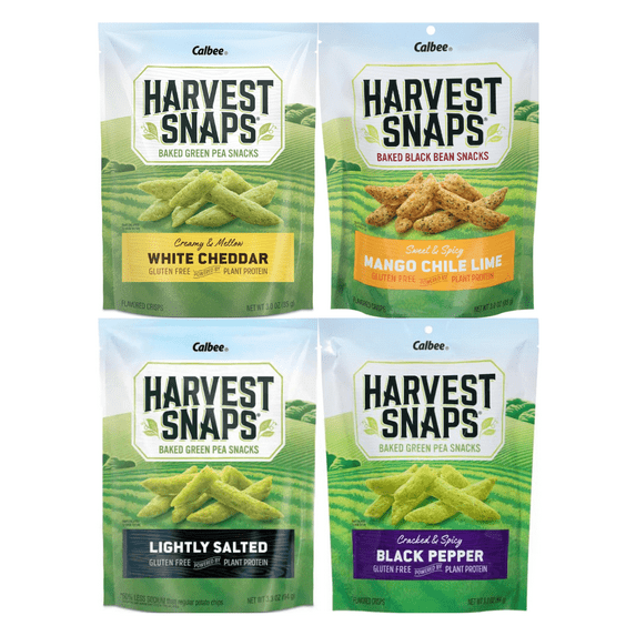 Variety Pack Harvest Snaps Veggie Chips, 4 Flavors - White Cheddar, Mango Chili Lime, Lightly Salted, Black Pepper - Gluten-Free, Plant-Based, High Protein, Healthy Snacks, 4 Pack