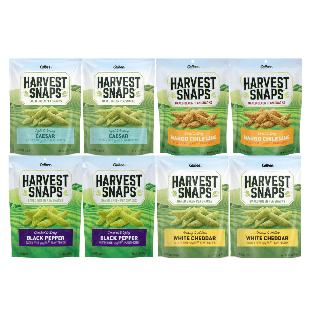 Variety Pack Harvest Snaps Veggie Chips – Caesar, Mango Chili Lime, Black Pepper, White Cheddar – Healthy Baked Snack – 2 Each Flavor – Gluten-Free, Low Fat, Protein-Rich – 8 Pack
