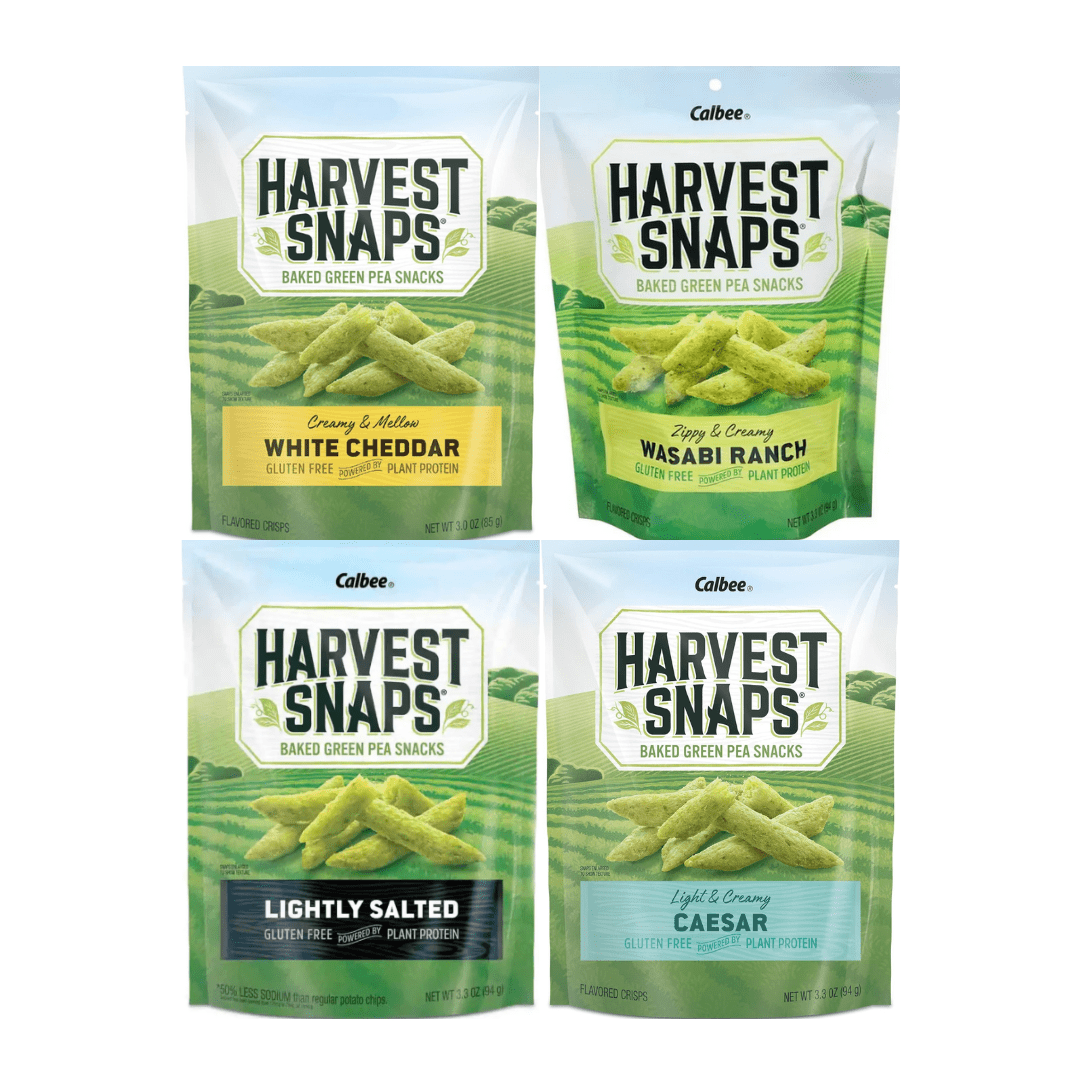 Variety Pack Harvest Snaps Veggie Chips, Healthy Baked Snack, 4 Flavor Pack - White Cheddar, Wasabi Ranch, Lightly Salted, Caesar - Gluten-Free, Protein-Rich, Low-Calorie, 4 Pack