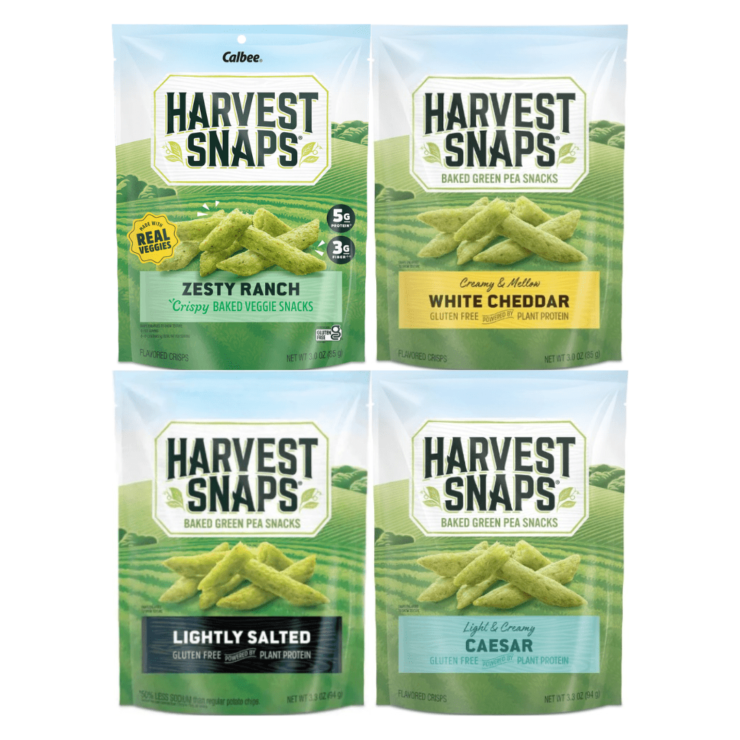 Variety Pack Harvest Snaps Veggie Chips, Healthy Baked Snack, 4 Flavor Pack - White Cheddar, Zesty Ranch, Lightly Salted, Caesar - Gluten-Free, Protein-Rich, Low-Calorie, 4 Pack