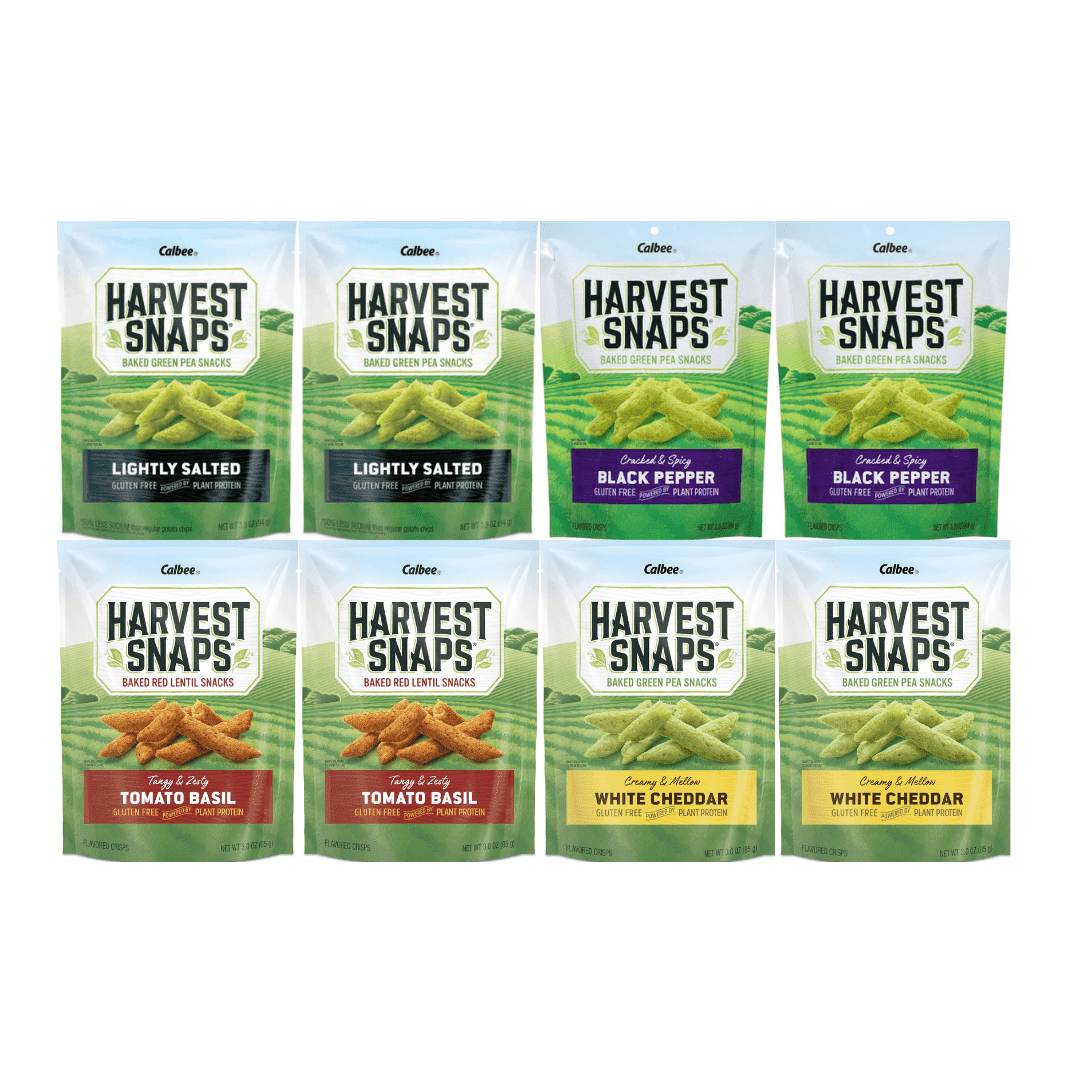 Variety Pack Harvest Snaps Veggie Chips - Lightly Salted, Black Pepper, Tomato Basil, White Cheddar - 2 Each Flavor - 8 Pack - Gluten-Free, Crunchy Snack, Perfect for Kids, Adults, Healthy Snacking