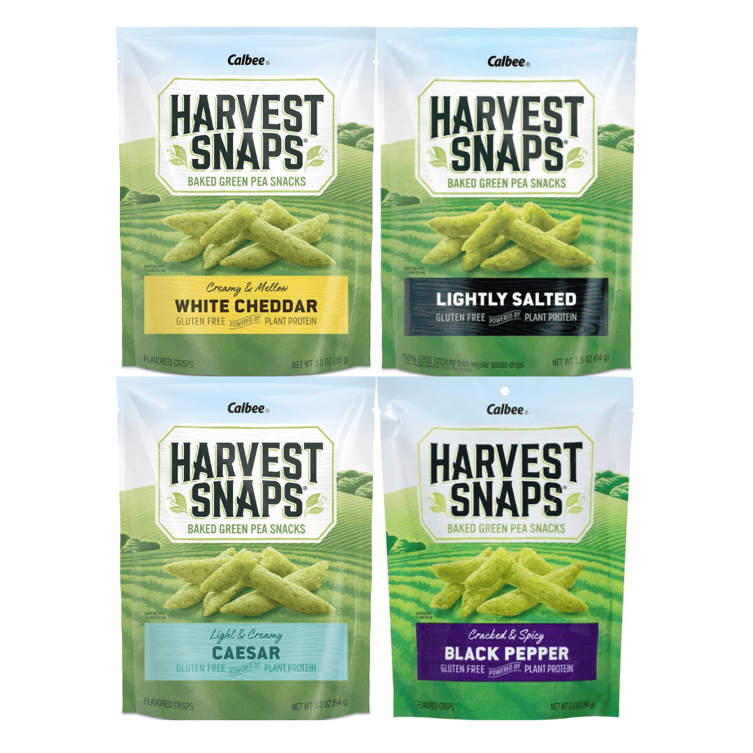 Variety Pack Harvest Snaps Veggie Chips - White Cheddar, Lightly Salted, Caesar, Black Pepper - 4 Flavor Snack Pack - Gluten-Free, Low-Calorie, Healthy Veggie Snacks for Kids and Adults, 4-Pack