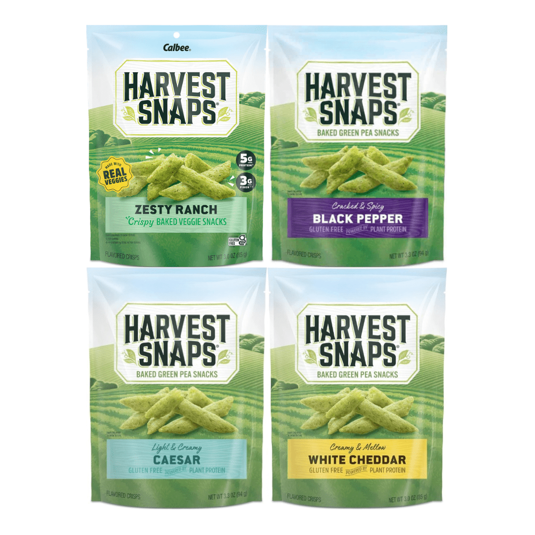 Variety Pack Harvest Snaps Veggie Chips - White Cheddar, Zesty Ranch, Caesar, Black Pepper - 4 Delicious Flavors in 4 Pack - Gluten-Free, Healthy Snack, Plant-Based Protein