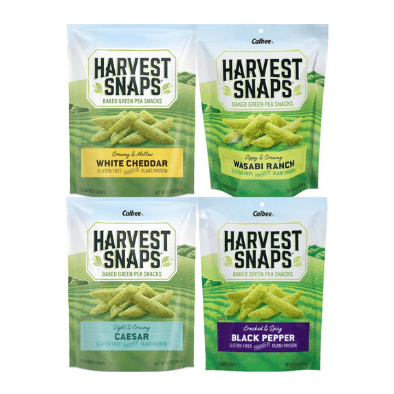 Variety Pack Harvest Snaps Veggie Chips - White Cheddar, Wasabi Ranch, Caesar, Black Pepper - 4 Delicious Flavors in 4 Pack - Gluten-Free, Healthy Snack, Plant-Based Protein