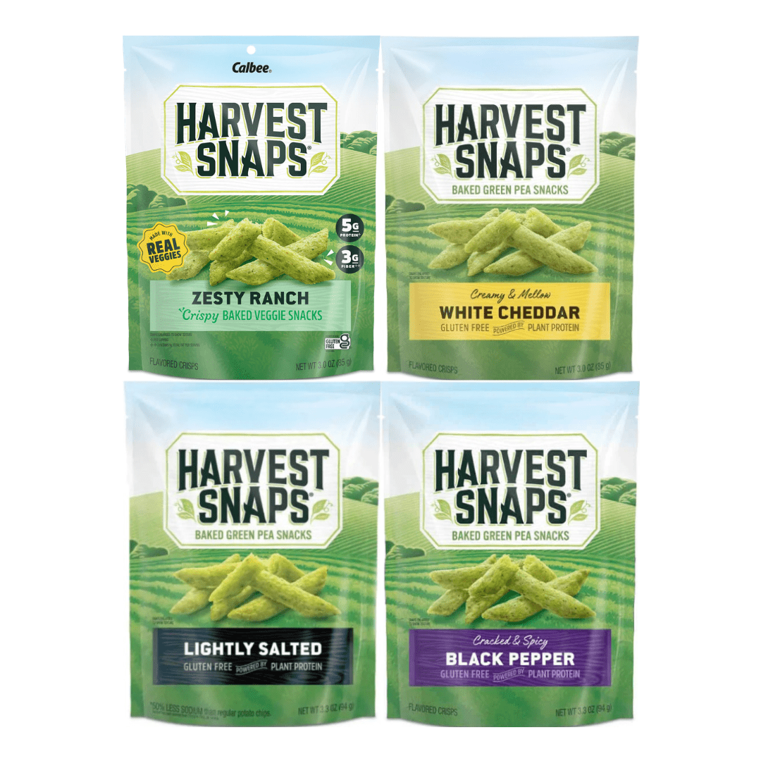 Variety Pack Harvest Snaps Veggie Chips - White Cheddar, Zesty Ranch, Lightly Salted, Black Pepper - Gluten-Free, High-Protein, Healthy Snack - 4 Flavors, 4 Pack