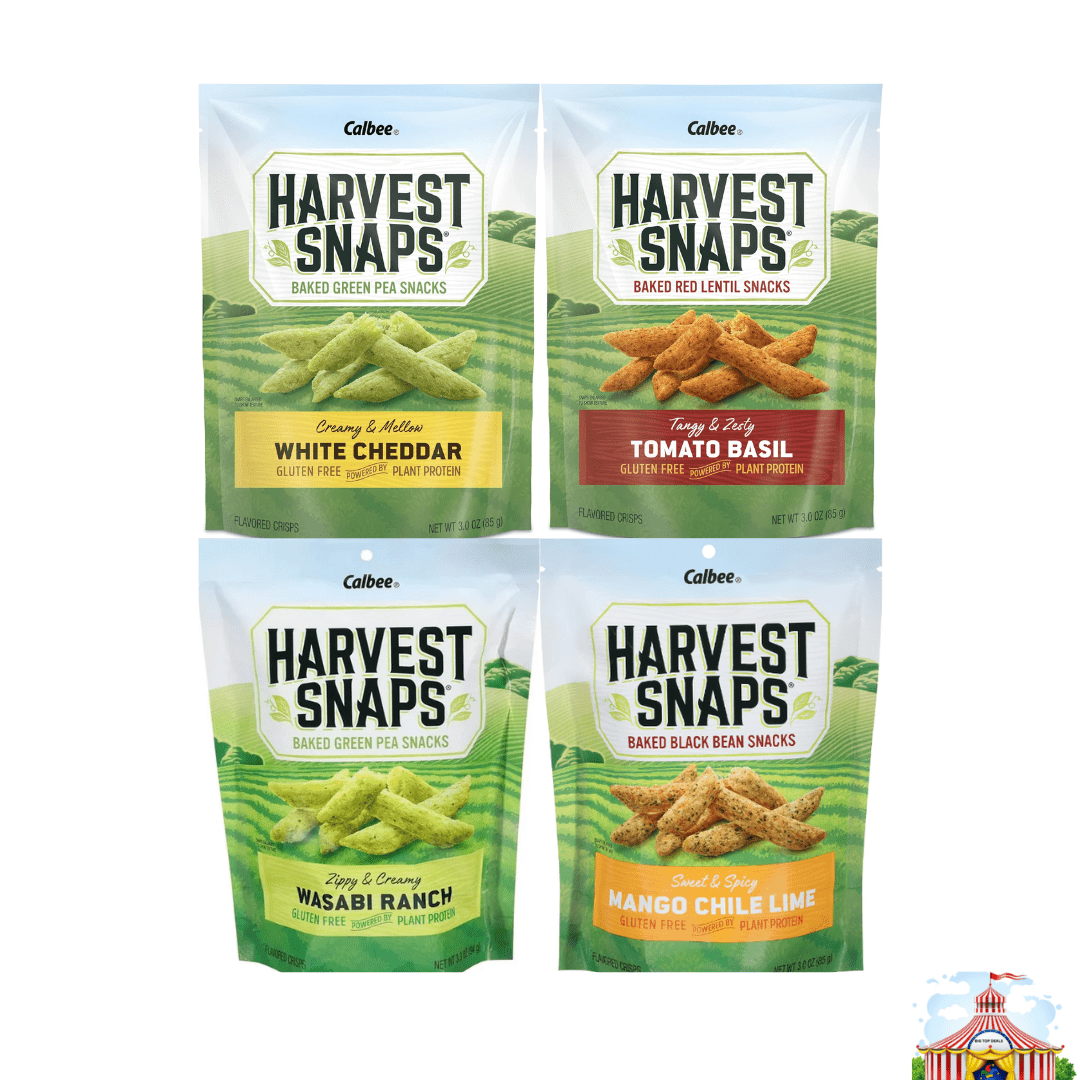 Variety Pack Harvest Snaps Veggie Chips - White Cheddar, Wasabi Ranch, Tomato Basil, Mango Chili Lime - Healthy Gluten-Free Snacks - Low Carb, High Protein, Crunchy Veggie Snack - 4 Pack