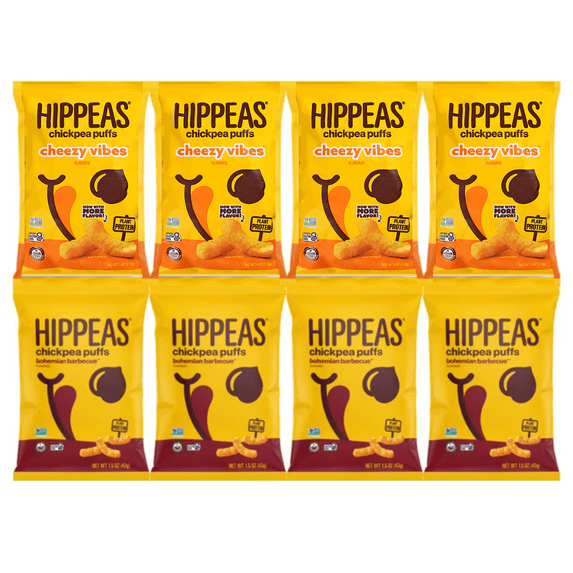 Variety Pack Hippeas Chickpea Puffs - Bohemian BBQ & Nacho Vibes Flavors - 4 Bags Each, 2 Flavors, 1.5 oz Bags - 8 Pack - Healthy, Gluten-Free, Vegan Snacks