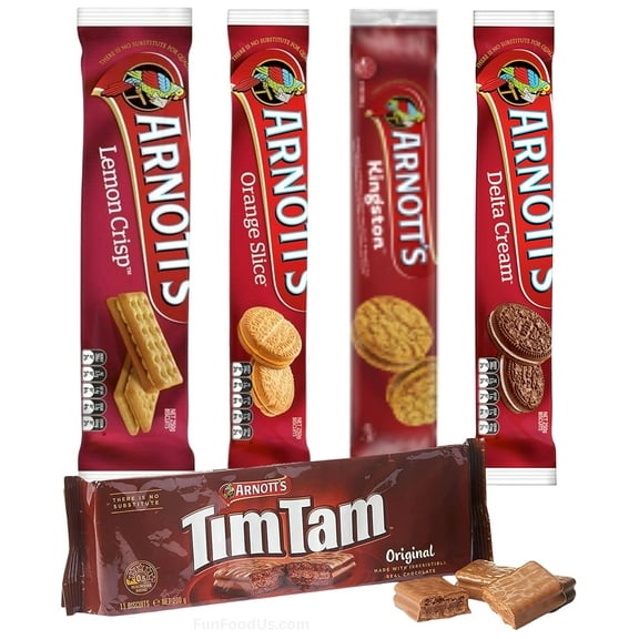 Variety Pack - Lemon Crisp, Orange Slice, Kingstons, Delta, Tim Tam Chocolate, Sampler Biscuits (Value 5 Packs) Delicious Cream Biscuits From Australia