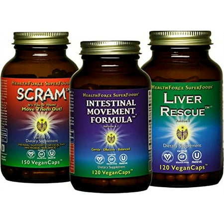 Variety Pack - Liver Rescue 120 VeganCaps + Scram 150 VeganCaps + Intestinal Movement Formula 120 VeganCaps