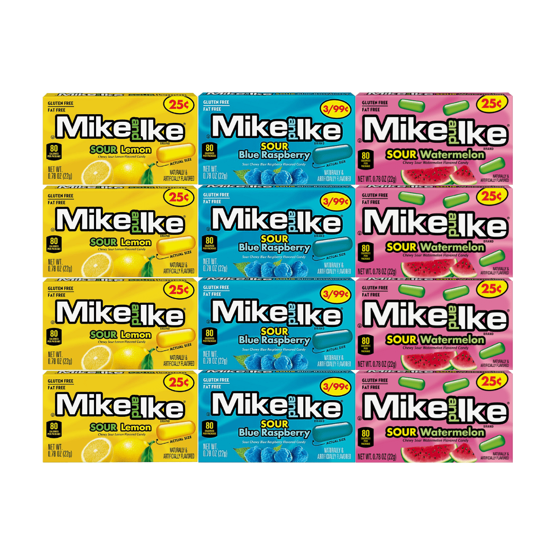Variety Pack Mike and Ike Sour Candy Assortment, Sour Blue Raspberry ...