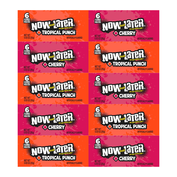 Variety Pack Now and Later Candy 10 Individually Wrapped Pieces 5 Each Cherry and Tropical Punch Long-Lasting Chewy Candy 0.93 oz Per Pack Perfect for Snacking and Sharing