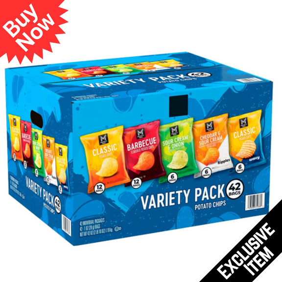 Variety Pack Potato Chips, 1 oz Bags, 42 Pack Assorted Classic Snack Chips