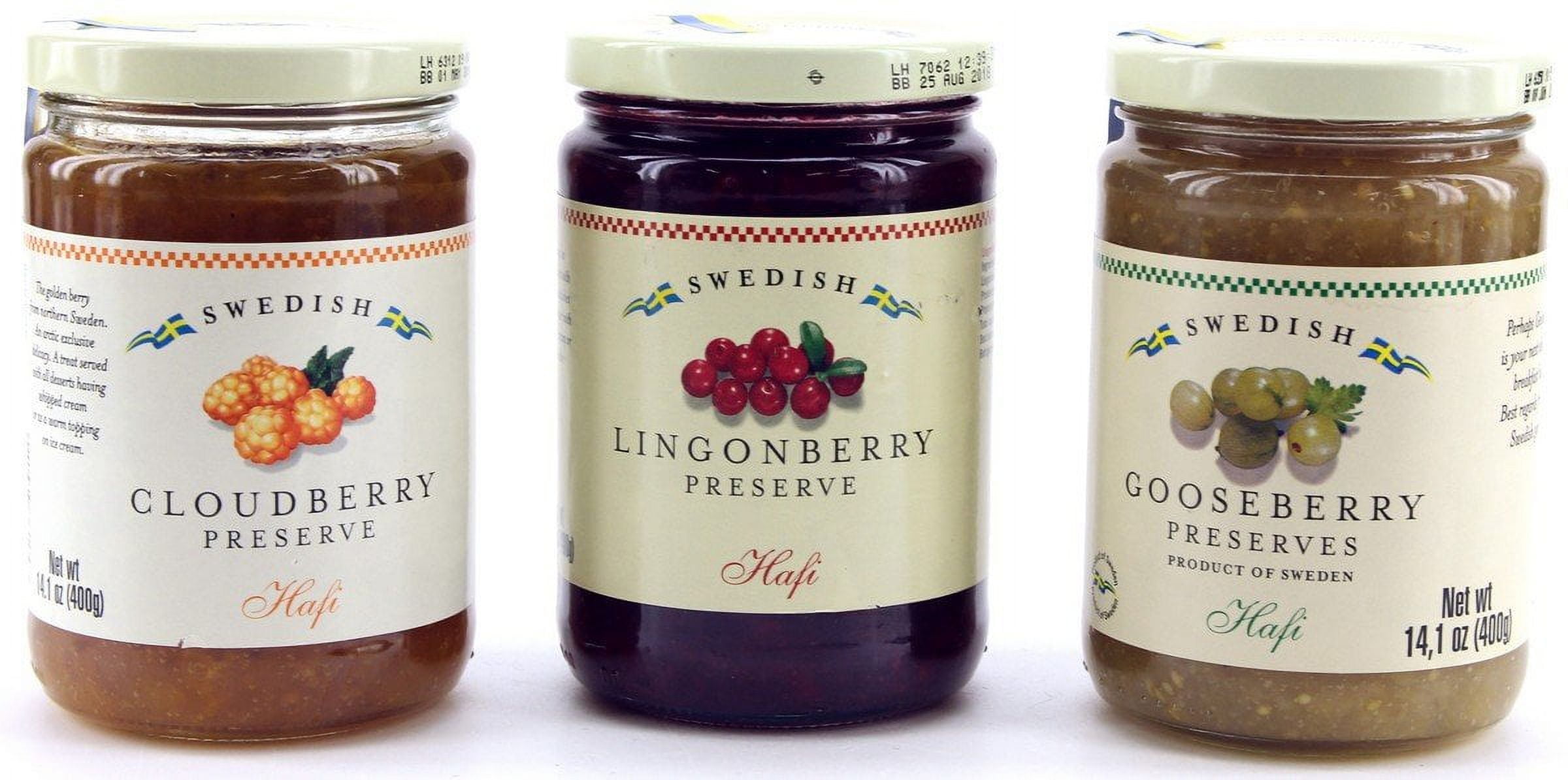 Variety Pack Preserves Lingonberry, Wild Cloudberry, Gooseberry 14.1-ounce Jars (Pack of 3)