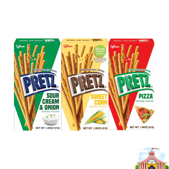Variety Pack Sweet Corn Baked Snack Sticks Glico Pretz - 1.09 Ounce, 3 Delicious Flavors: Sweet Corn, Pizza, Sour Cream & Onion, Individually Wrapped, Perfect for Snack 3 Pack